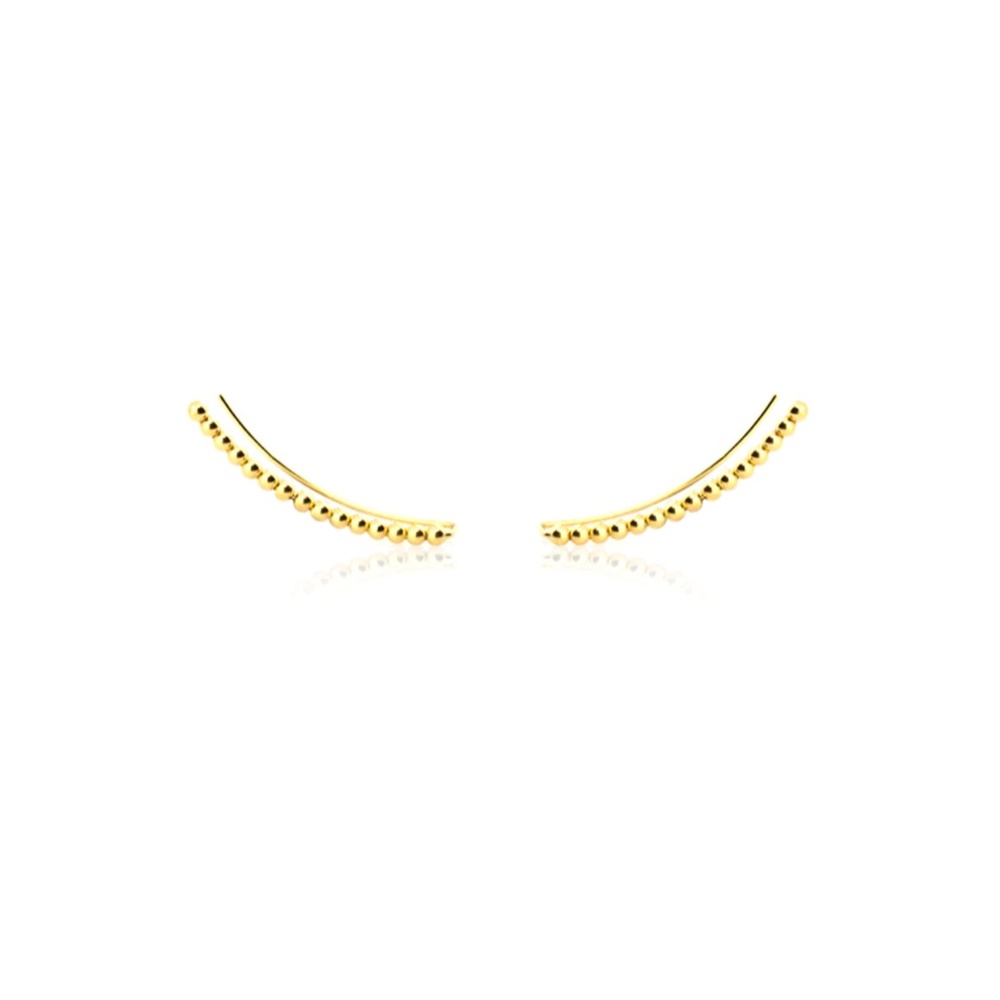 Sterling Silver Beaded Gold Toned Ear Climber Studded Earrings - Picture 3 of 6